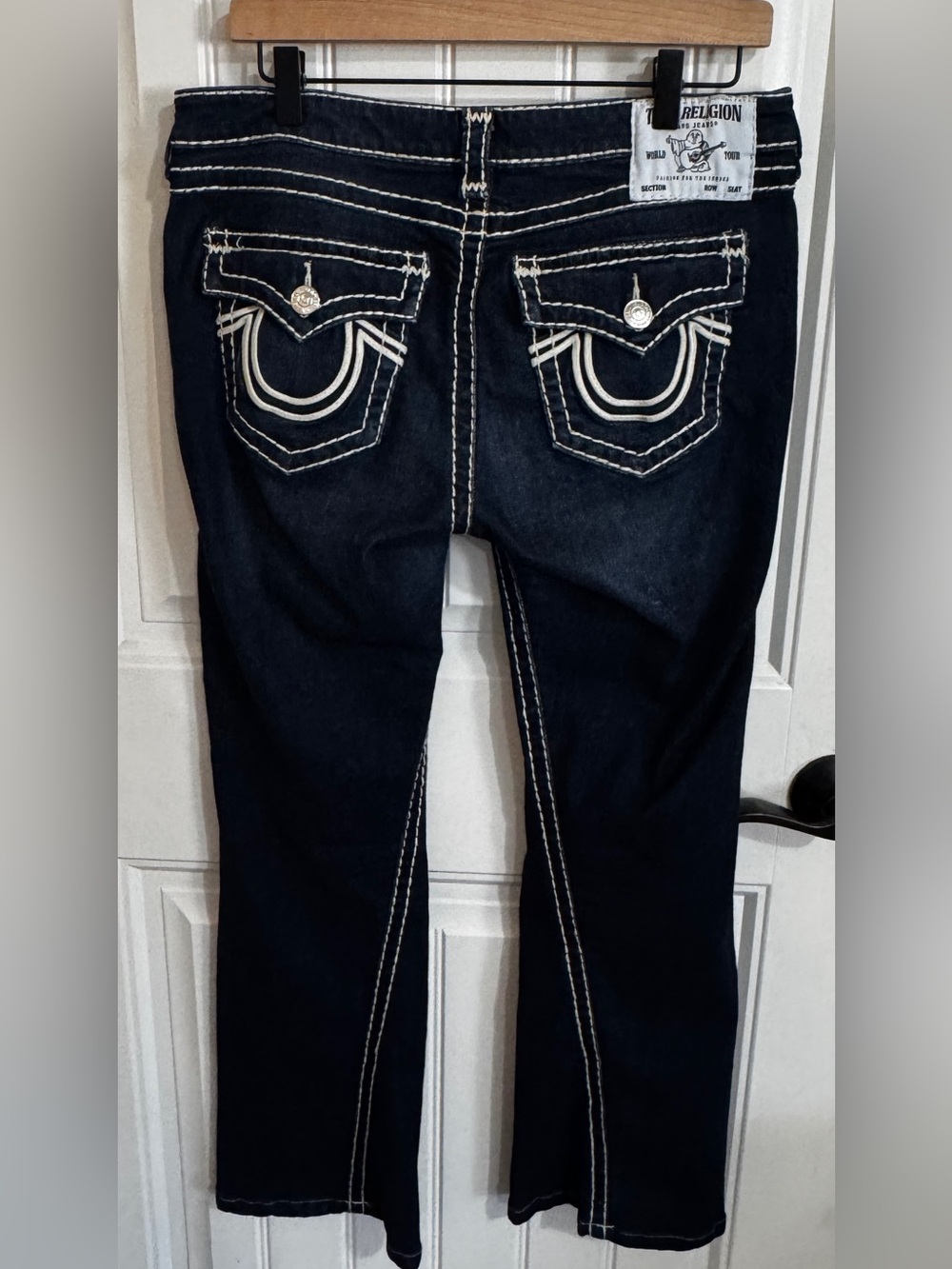 True Religion Joey Low Rise Flare Jeans Super T Dark Wash Flap Pocket Size 30 - Picture 9 of 15
